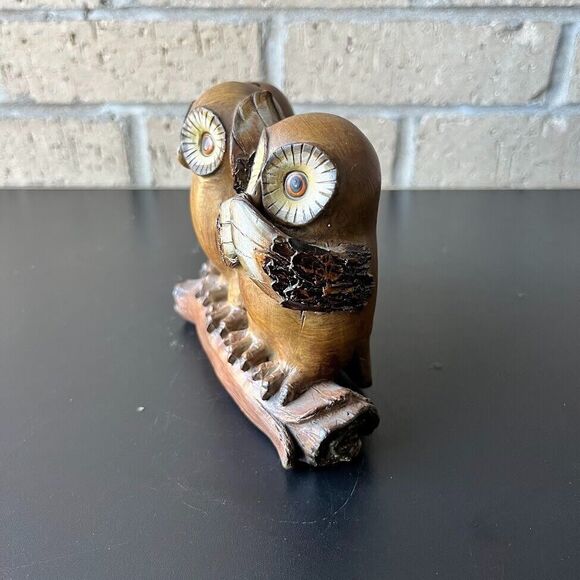 Vintage 3 Wise Owls See No Evil Hear No Evil Speak No Evil Branch Resin 1970s - Picture 11 of 16